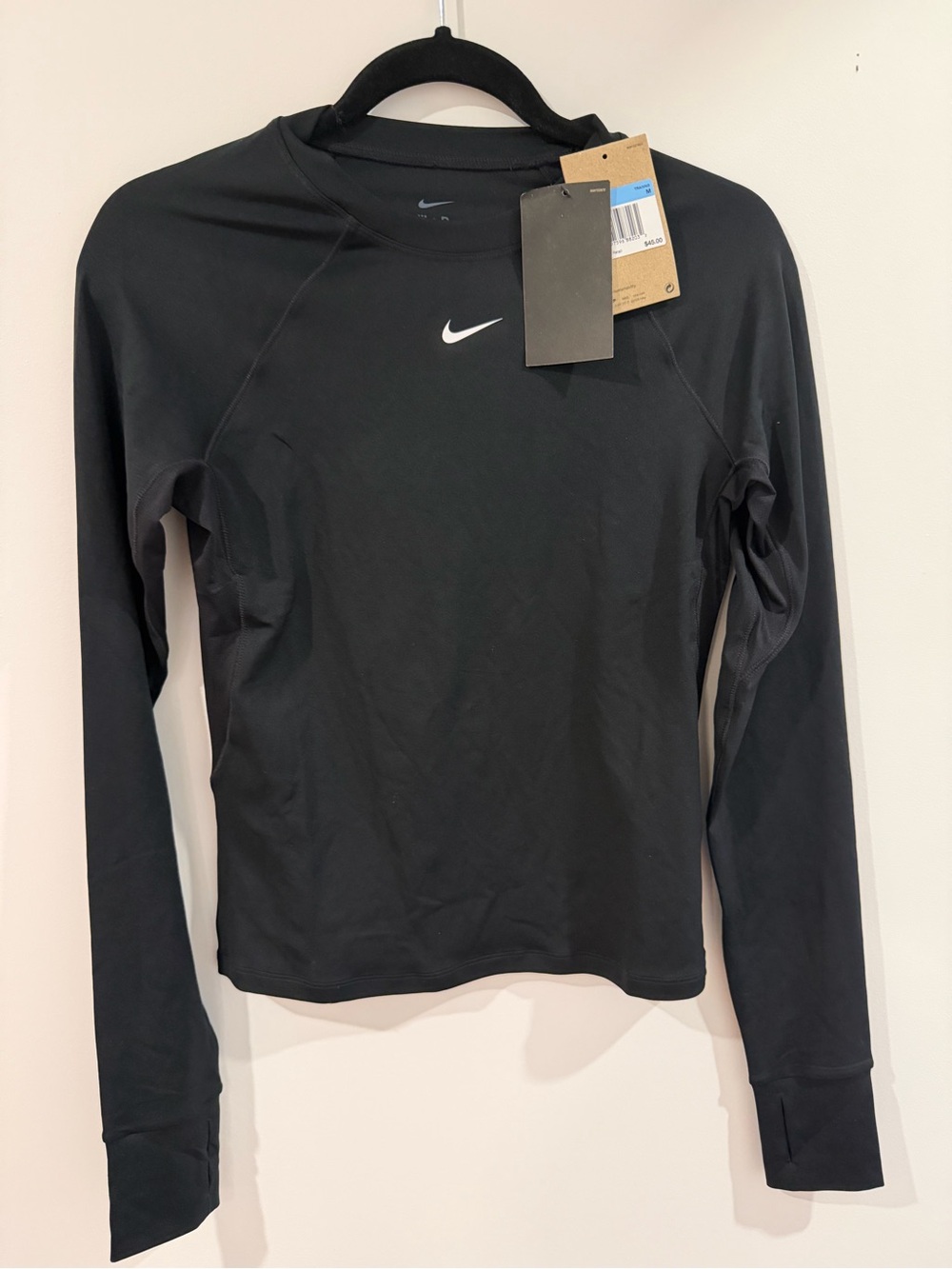 Nike Black Long-Sleeve Dri-FIT Athletic Top with Swoosh